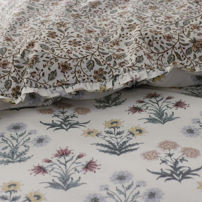 Garden Patch Reversible Garment Washed Cotton Percale Duvet Cover Set - Multi, Full/Queen