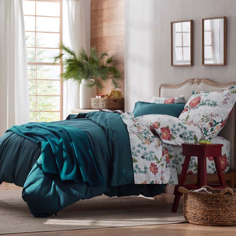 Classic Ultra-Cozy Cotton Velvet Flannel Flat Bed Sheet - Teal, King/Cal. King