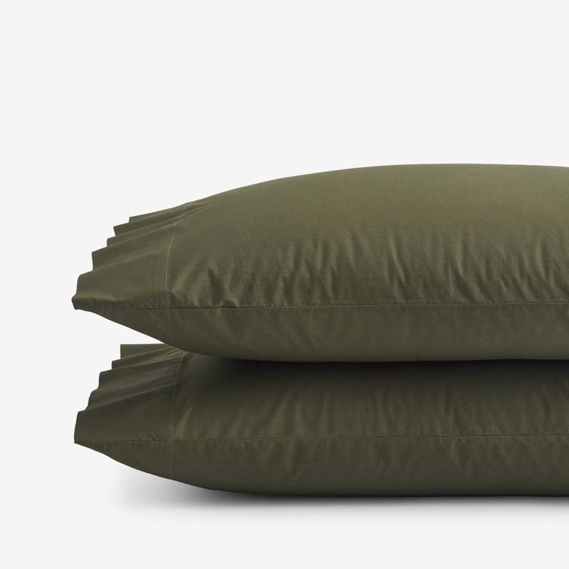 Solid Garment Washed Cotton Percale Pillowcase Set - Olive, Standard