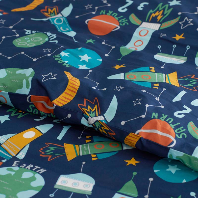 Planets and Rockets Classic Cool Organic Cotton Percale Duvet Cover Set - Navy Multi, Twin/Twin XL