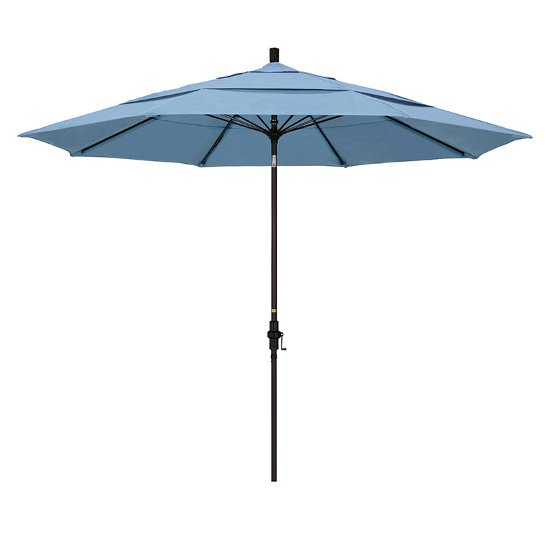 Round Outdoor Patio Umbrella, Fiberglass with Twist Tilt - Bronze Finish, Air Blue, 11'