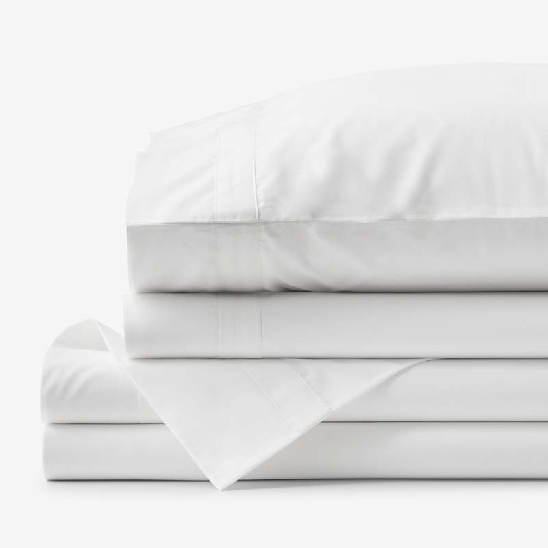 Contrast Border Premium Cool Supima® Cotton Percale Bed Sheet Set - White, King