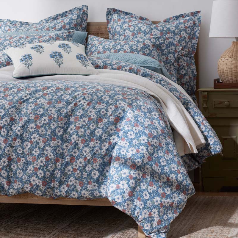 Julienne Classic Cool Cotton Percale Sham - Floral Blue, Euro
