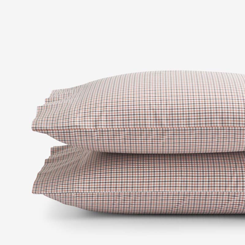 Classic Stripes and Plaids Cool Yarn-Dyed Cotton Percale Pillowcase Set - Mini Check Brown, Standard