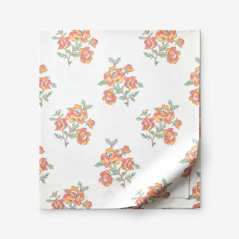 Blossoms and Stripes Classic Cool Cotton Percale Flat Bed Sheet - Petal Charm, Full