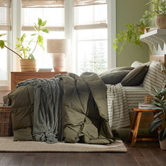 Tailored Stripes and Plaids Classic Cool Cotton Percale Flat Bed Sheet - Narrow Stripe Moss Green, Twin/Twin XL