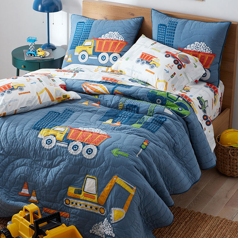 Construction Trucks Quilted Sham - Blue, Standard