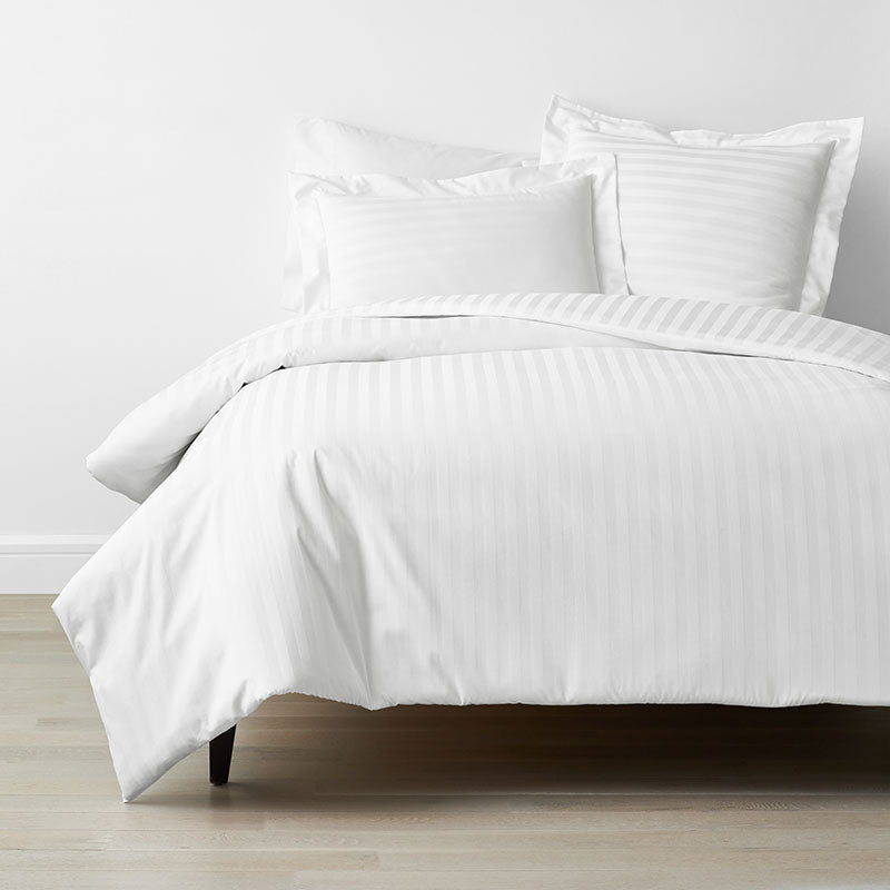 Dobby Stripe Classic Smooth Wrinkle-Free Sateen Bed Duvet Cover - White, Full/Queen