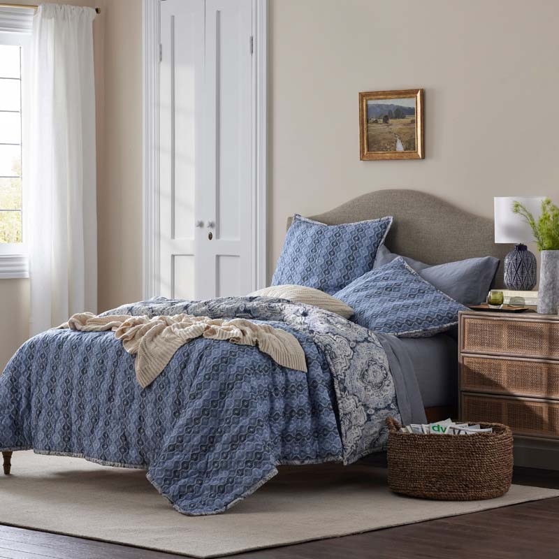 Royal Mirage Reversible Quilted Sham - Blue, Euro