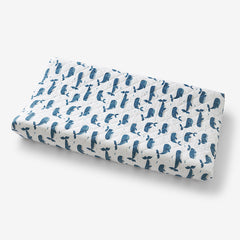 Whale School Classic Cool Organic Cotton Percale Quilted Changing Pad Cover - Blue