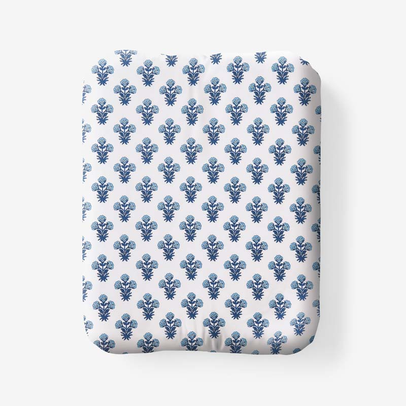 Suhana  Garment Washed Cotton Percale Fitted Bed Sheet - Blue, Twin XL