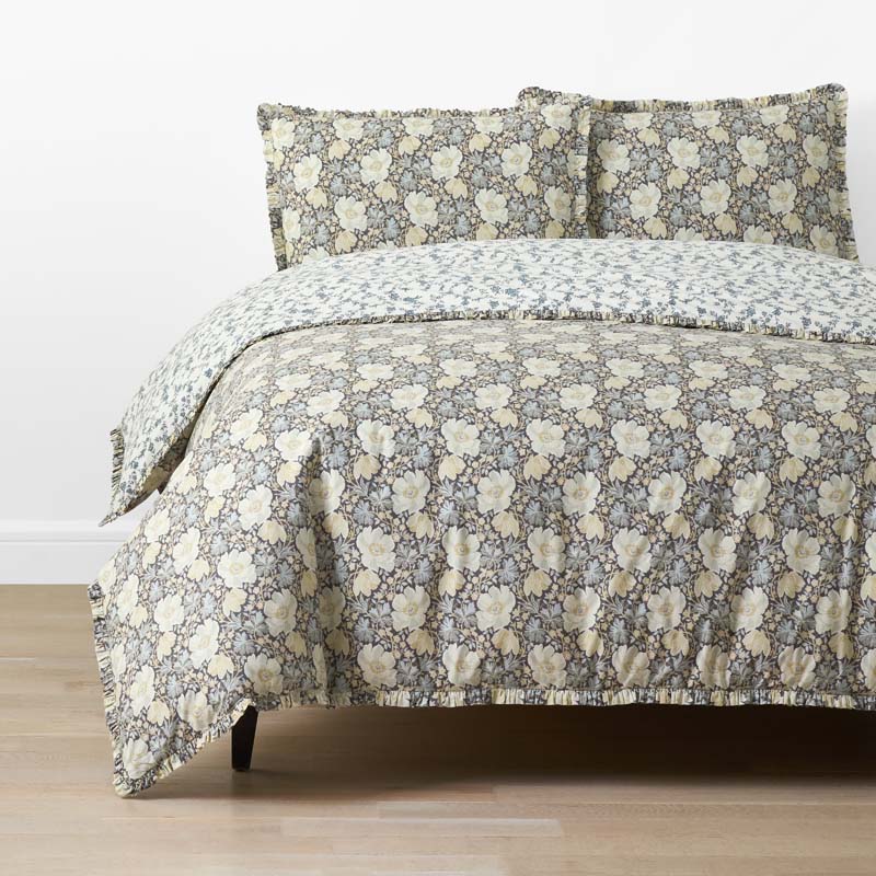 Tapestry Floral Reversible Garment Washed Cotton Percale Duvet Cover Set - Ivory Multi, Twin/Twin XL