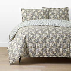 Tapestry Floral Reversible Garment Washed Cotton Percale Duvet Cover Set - Ivory Multi, Full/Queen