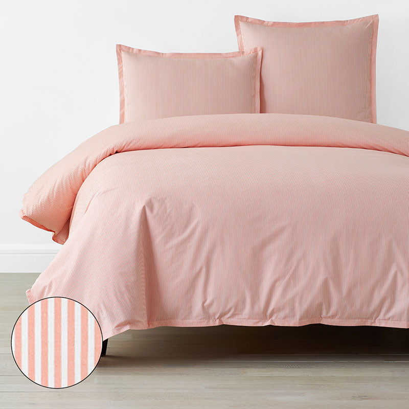 Sunshine & Blooms Classic Cool Cotton Percale Duvet Cover - Pinstripe Coral, Full/Queen