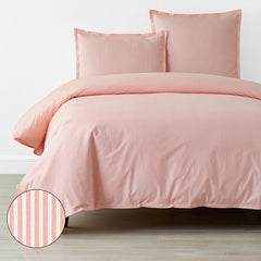 Sunshine & Blooms Classic Cool Cotton Percale Duvet Cover - Pinstripe Coral, King/Cal King