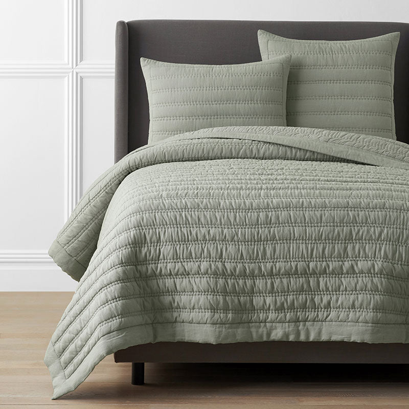 Premium Breathable Washed Linen Solid Quilt - Moss, Twin/Twin XL