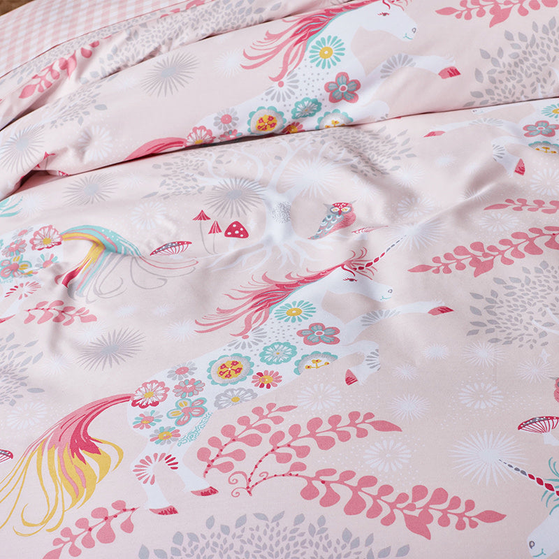 Fancy Unicorns Classic Cool Organic Cotton Percale Duvet Cover Set - Pink Multi, Twin/Twin XL