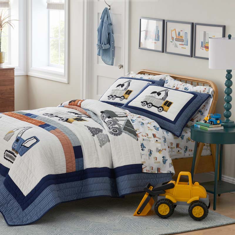 City Builders Classic Cool Organic Cotton Percale Bed Sheet Set - White Multi, Full