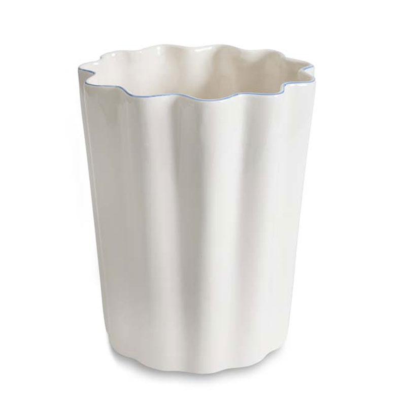 Scallop Waste Basket - Cream and Blue