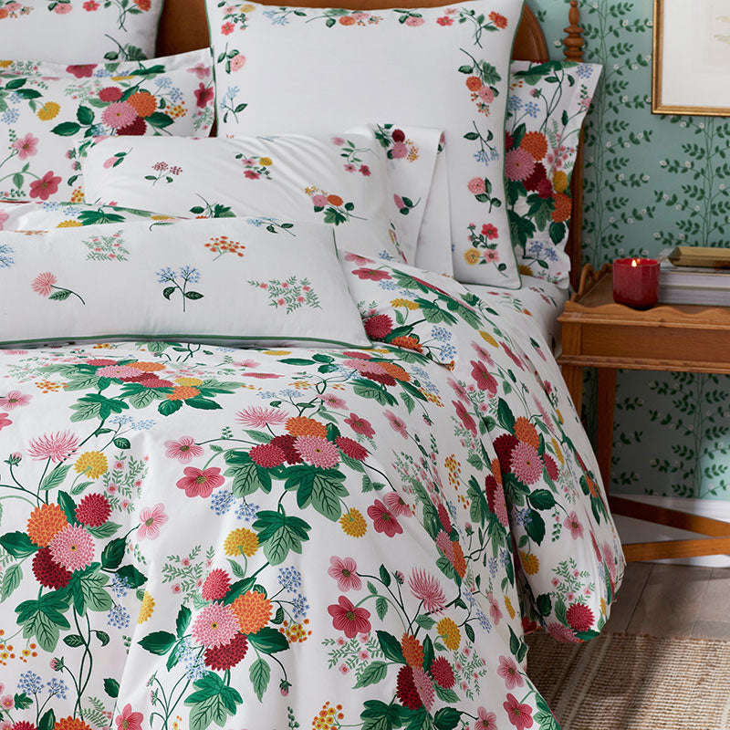 Dahlia Classic Cool Cotton Percale Duvet Cover - White Multi, Full/Queen