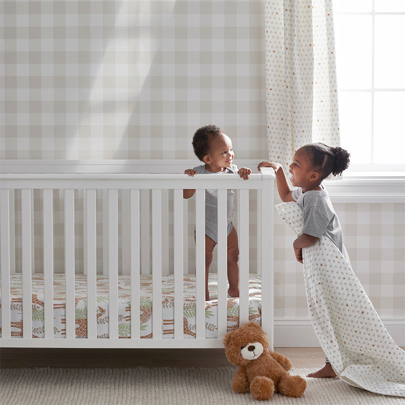Ditsy Gingham Removable Wallpaper - Beige, Panel