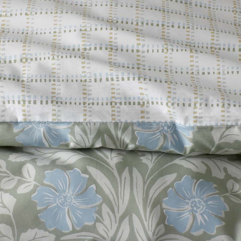 Tira Floral Classic Cool Cotton Percale Flat Bed Sheet - Bird Green, Queen