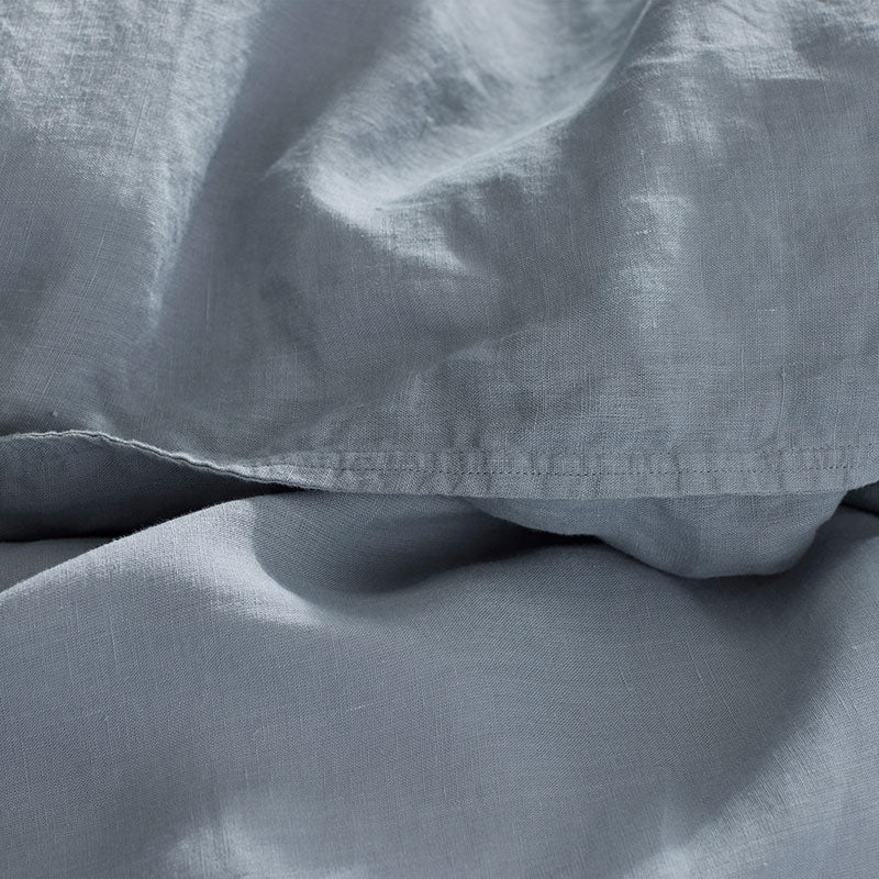 Premium Breathable Washed Linen Solid Fitted Bed Sheet - Dusty Blue, Full