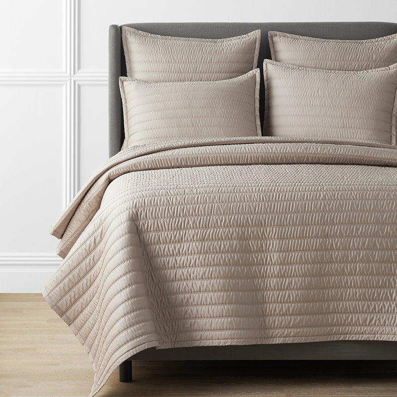 Premium Smooth Wrinkle-Free Sateen Quilted Coverlet - Light Birch, Full