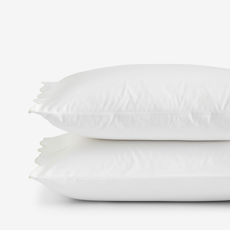 Embroidered Scallop Classic Smooth Sateen Solid Pillowcase Set - Ivory, Standard