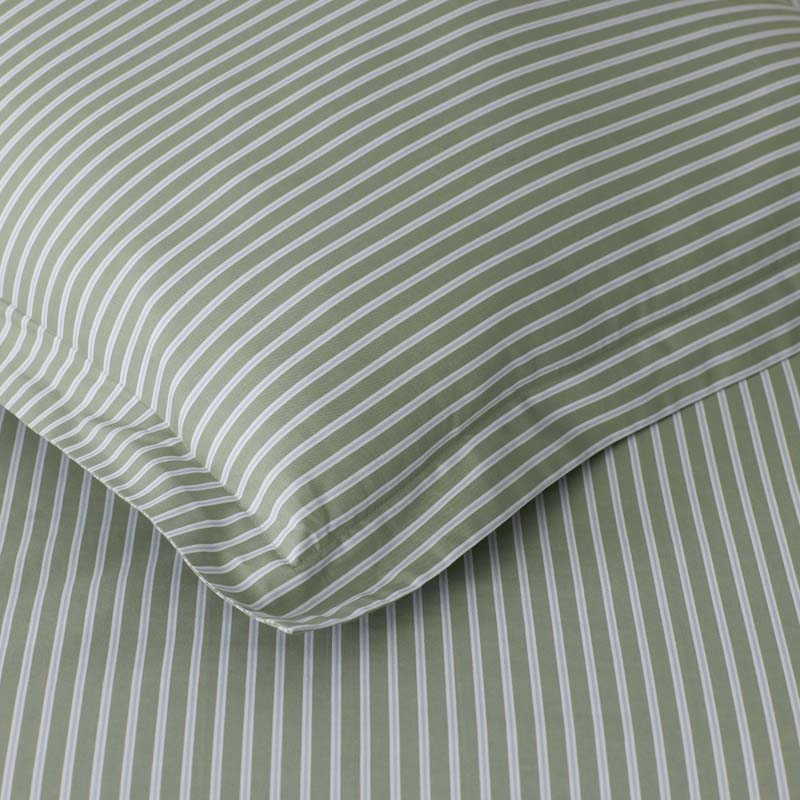 Tira Floral Classic Cool Cotton Percale Pillowcase Set - Stripe Green, Standard