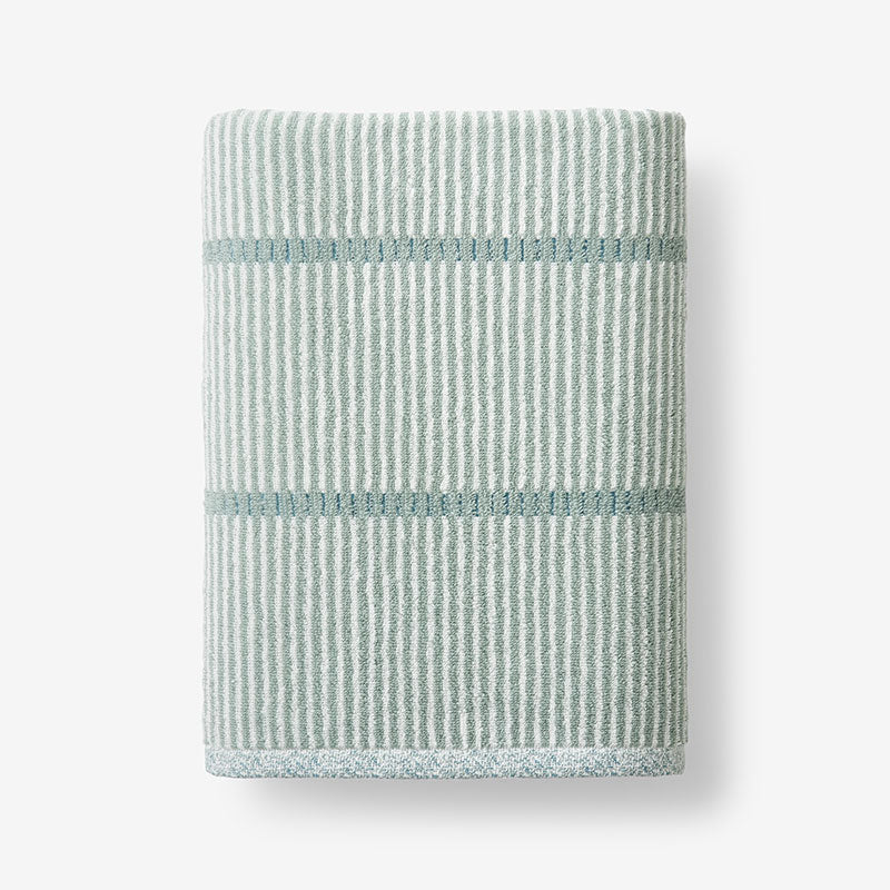 Narrow Stripe Reversible Cotton Bath Towel - Spa Green
