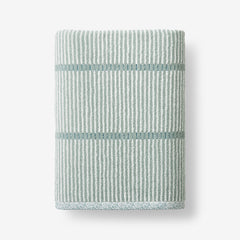 Narrow Stripe Reversible Cotton Bath Towel - Spa Green