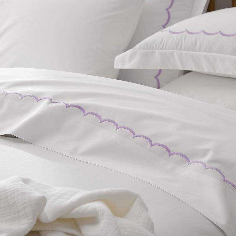 Embroidered Scallop Classic Cool Cotton Percale Bed Sheet Set - Lavender, Twin