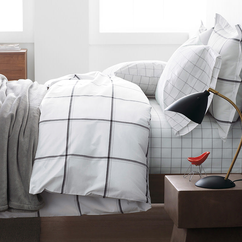 Tailored Stripes and Plaids Classic Cool Cotton Percale Fitted Bed Sheet - Block Plaid Light Graphite, Twin XL