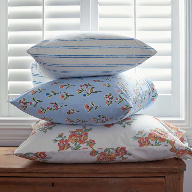 Blossoms and Stripes Classic Cool Cotton Percale Pillowcase Set - Petal Charm, King