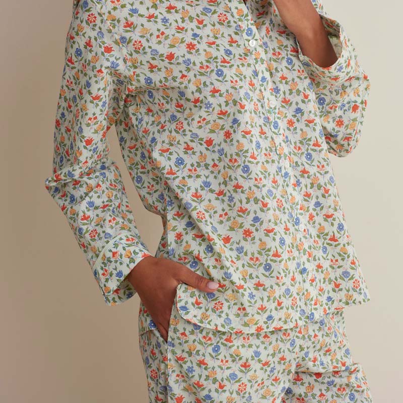 Printed Voile Women's Cropped Pajama Set - Meadow Song, M
