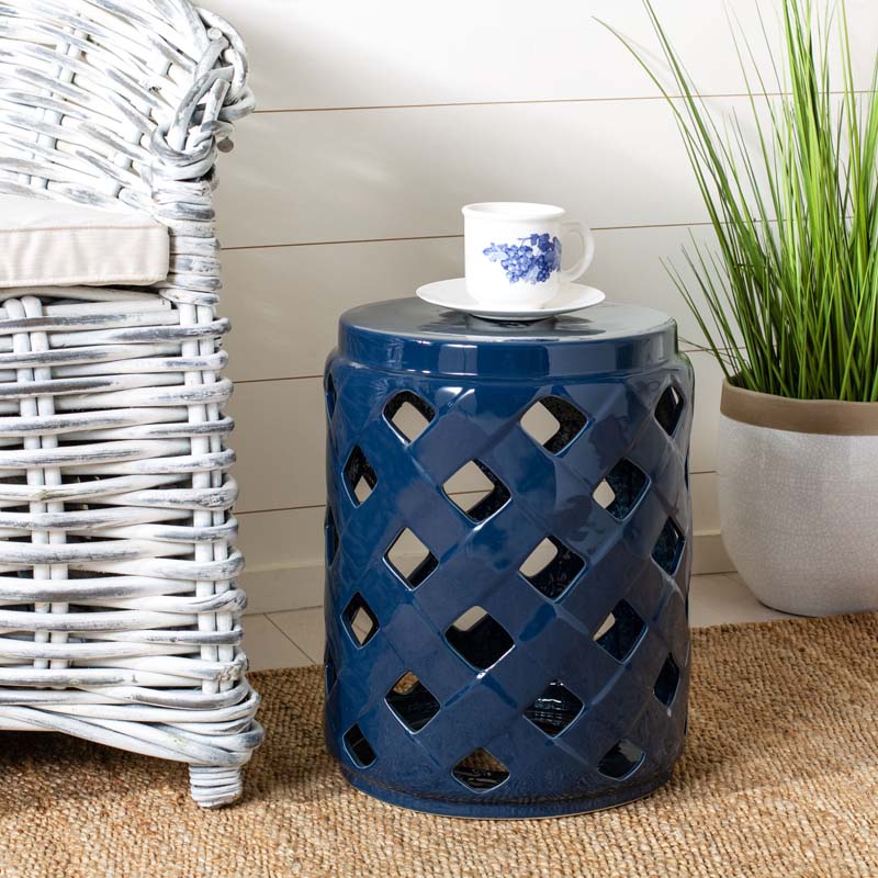 Ceramic Trellis Side Table - Navy