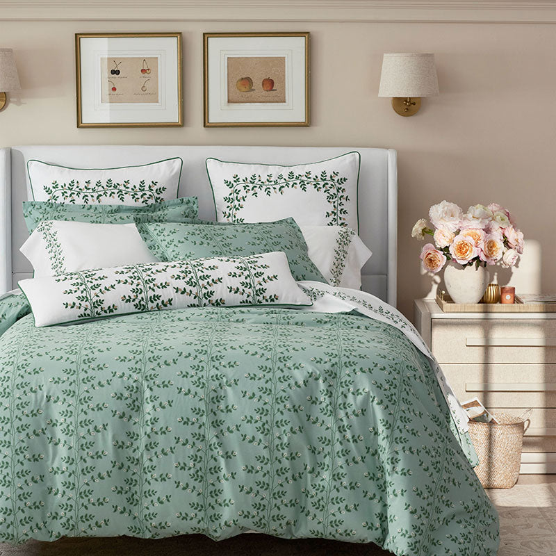 Climbing Vines Decorative Square Pillow Cover - Green/White