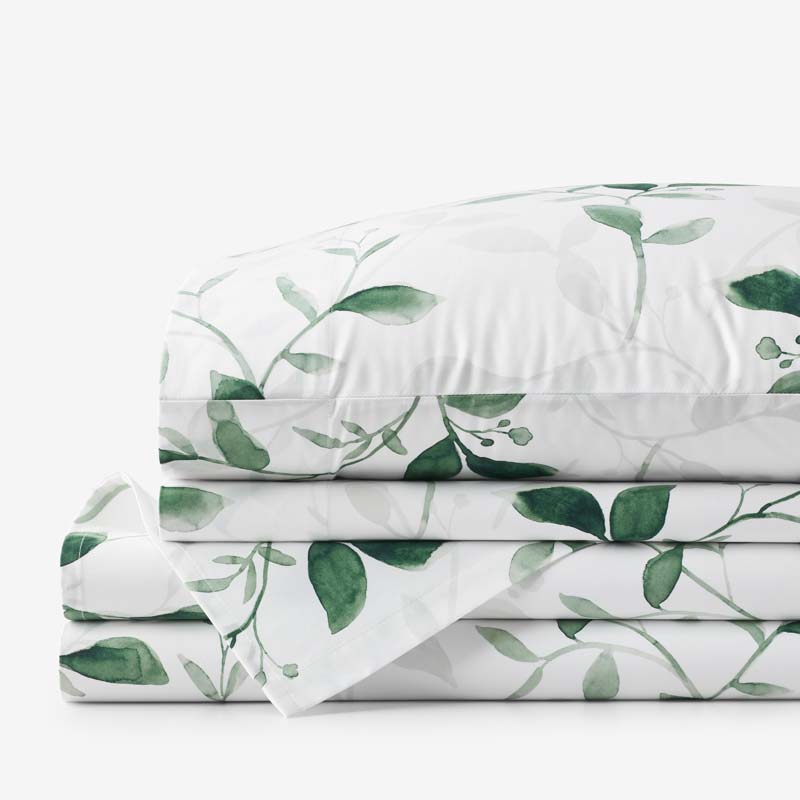 Botanic Meadow Premium Smooth Wrinkle-Free Sateen Bed Sheet Set - Evergreen, Full