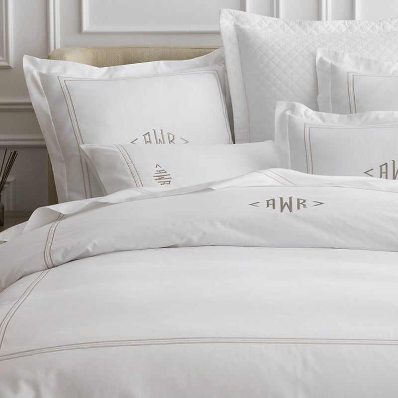 Dorset Stripe Luxe Smooth Egyptian Cotton Sateen Duvet Cover - Taupe, King/Cal King