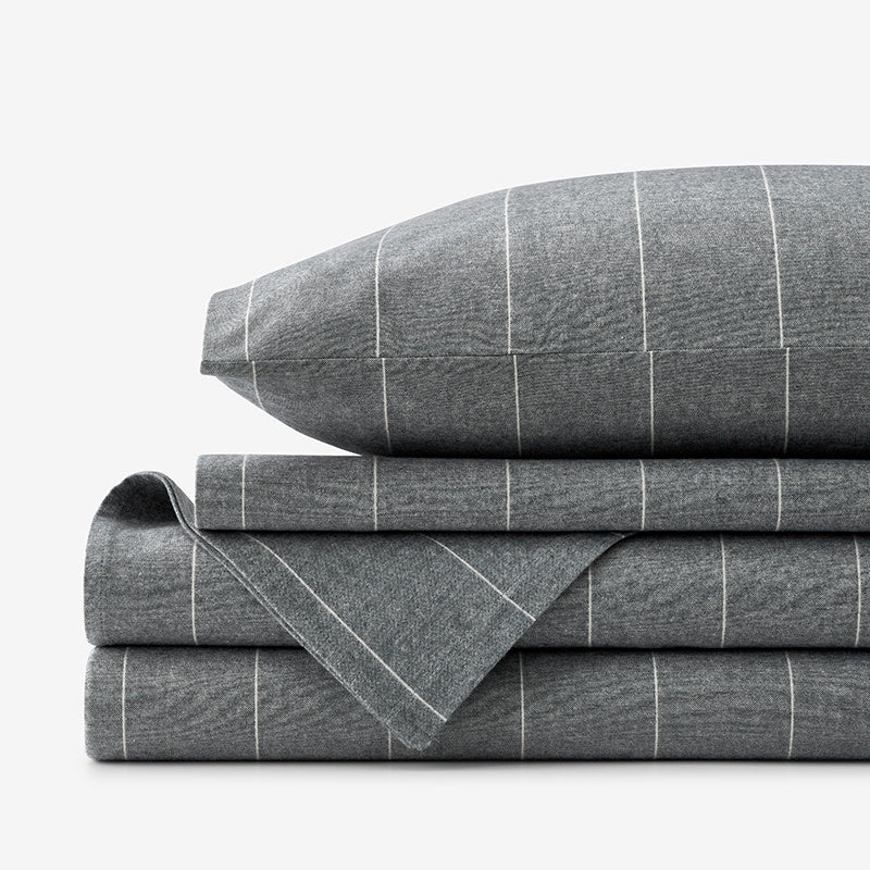 Bromley Premium Ultra-Cozy Flannel Bed Sheet Set - Smoke Stripes, Full