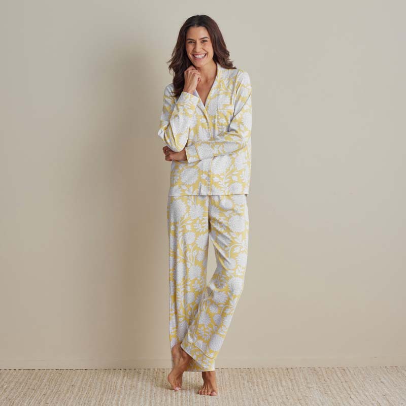 Printed Pima Cotton Women's Button-Down Pajama Set - Avignon, XXL