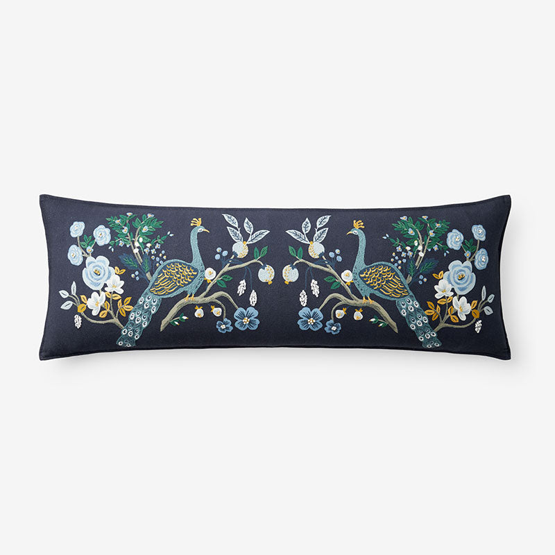 Peacock Decorative Lumbar Pillow Cover - Navy Multi