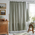 Premium Breathable Washed Linen Solid Shower Curtain - Moss Green