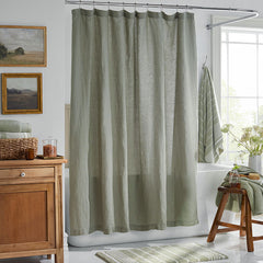 Premium Breathable Washed Linen Solid Shower Curtain - Moss Green