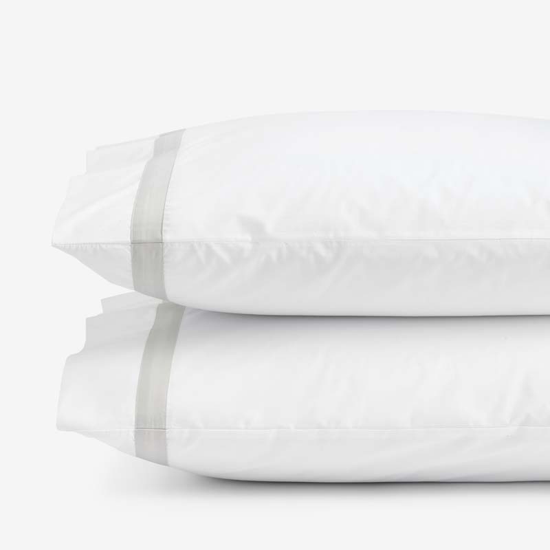Contrast Border Premium Cool Supima® Cotton Percale Pillowcase Set - Pearl Gray, Standard