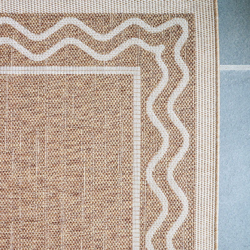 Wave Border Outdoor Rug -  Natural, 5' 3" x 7'