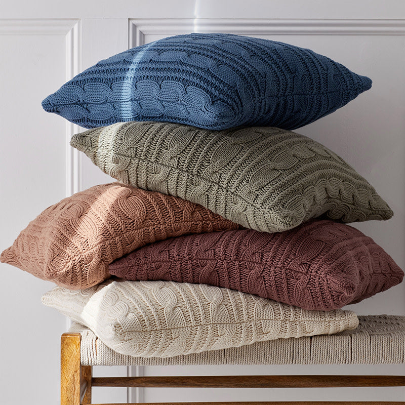 Chunky Cable Knit Decorative Pillow Cover - Khaki/Green