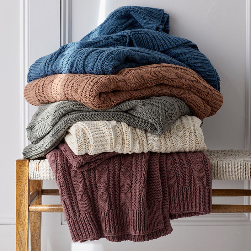 Chunky Cable Knit Throw - Khaki Green
