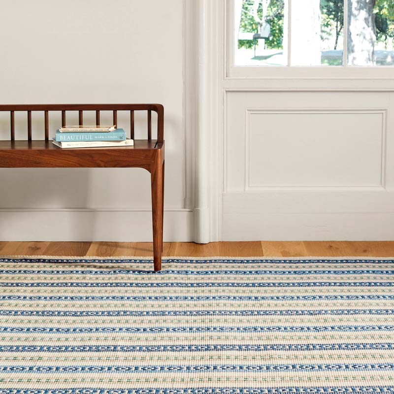 Long Slade Handwoven Cotton Rug - Indigo, 5' x 8'